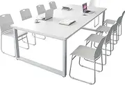 Conference Table with Geometric Metal Frame, Modern Seminar Meeting Table Conference Room Table, for Meeting Room Study Writing Printer Table