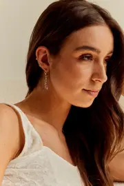Silver Purple Stone Drop Earrings - Size ONE, Women's Ring