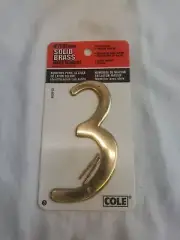 Vintage Cole 4 Inch Brass Nail On House Mailbox Numbers," 3 "