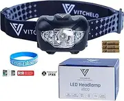 VITCHELO V800 CREE Led Headlamp Flashlight with White & Red Lights. Waterproof IPX6 and 168 Lumens Bright Adjustable Headlight for Running Hiking Camping Walking - 3 AAA Duracell Batteries Included
