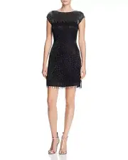 Aidan Mattox Black Beaded Fringe Embellished Cap Sleeve Dress Size 2 NWT $440