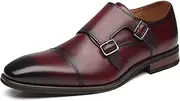 [La Milano] Mens Double Monk Strap Slip on Loafer Cap Toe Leather Oxford Formal Business Casual Comfortable Dress Shoes for Men