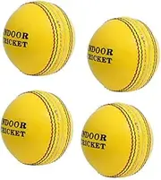 Indoor Cricket Balls Yellow Leather Hand Stitched Excellent Quality Pack of 4