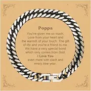 [Generic] Poppa Gift. Best Thank You Gifts for Poppa, I Love You Even More. Appreciation Gifts, Cuban Link Chain Bracelet with Message Card for Poppa, Small, Silver Plated Zinc, Cubic Zirconia