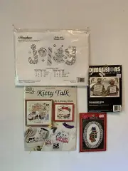 Cross Stitch Craft Pattern Lot Kitty Talk Fishing Jolly Christmas