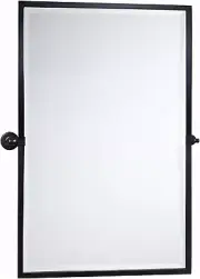 TEHOME 28.5 x 36'' Black Metal Framed Pivot Rectangle Bathroom Mirror Tilting Be