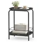 2-Tier Side Table, Outdoor Accent End Table, Small Sofa Couch Table, Ink Black