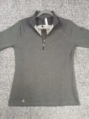Adidas Womens M Heathered Quarter-Zip Pullover Colorblocked Shoulders Gray A464