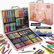 KINSPORY Art Supplies for Kids Girls Boys Teens, 150 Piece Drawing Painting Art Kits, Art Set Case with Colouring Books, Oil Pastels, Crayons, Colored Pencils, Watercolor Cakes (Pink)