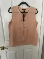 NWT Banana Republic Women's Blouse Top Medium Peach Tie Front Linen