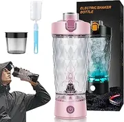 One-Touch Shaker – Smooth Protein Mix Anywhere, 22oz USB Rechargeable Portable Electric Protein Mixing Cup with Powder Box for Gym Sport, 5 Colors (Pink)
