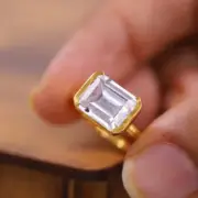 East West Emerald Cut 2.50 CT Moissanite Half-Bezel Setting Ring 14k Yellow Gold