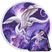 Purple Lightning Storm Dancer Cool Dragon Art Painting Round Beach Towel