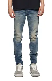 PURPLE BRAND Southgate Worn Coated Skinny Jeans in Mid Indigo at Nordstrom, Size 28