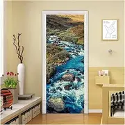 Door Stickers Self-Adhesive Landscape Waterfall Art Door Sticker Home Decoration Door Cover Wall Stickers Porch Wallpaper(D,90x200cm)