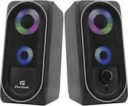 Fortrek PC Gaming Speakers with 360 Stereo Sound, PC Computer Stereo Speaker USB Powered with a 3.5mm Connector, LED Light and Touch Switch, Stereo Desktop Computer Speaker, Multimedia Speakers