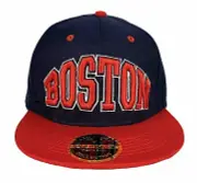 Boston Flat Bill Snap Back Ball Cap Embroidered Navy Blue/Red Adjustable Hat