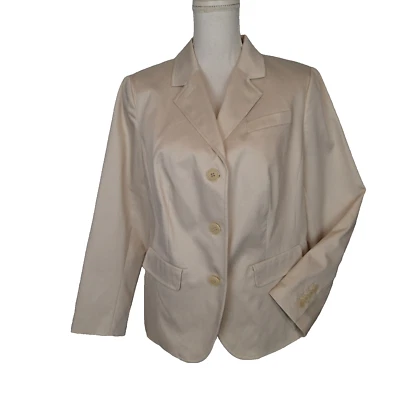 Talbots Blazer Woman Petite light beige Classic Jacket Office Size 14WP