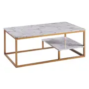 Teamson Home Marmo Modern Marble-Look Coffee Table with Shelf, Marble/Brass