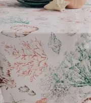 Fabric Printed Tablecloth,60" Round, NAUTICAL,SEALIFE,SEASHELLS,SEAGRASS,FINN,BM