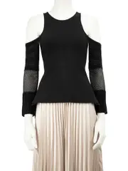 Black Cold Shoulder Mesh Sleeve Top