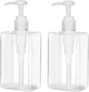 280Ml (9.5Oz) Pump Bottle Dispenser 2 Pack Refillable Flat Square Plastic Lotio