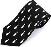 Novelty Necktie for Men. Fun and Patterned Plain Bowling Design Print Sports Novelty Tie - Black and WhiteParquet Novelty Necktie for Men. Fun and Patterned Plain Bowling Design Print Sports