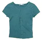 Hippie Rose Snap Front Waffle Knit Short Sleeve Junior's Top S NWT Dark Teal