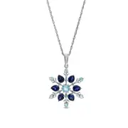 Swiss Blue Topaz and Pear-Shaped Blue Lab-Created Sapphire Snowflake Pendant in Sterling Silver