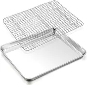 TeamFar Baking Sheet with Rack, 17.6 x 13 x 1 Inch Stainless Steel Baking Tray Pan Cookie Sheet with Cooling Rack Set for Baking/Roasting/Cooling, Non-Toxic & Heavy Duty, Dishwasher Safe
