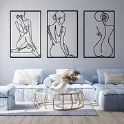3 Pieces Metal Wall Decor - Minimalist Abstract Aesthetic Modern Sculpture Woman Wall Art Line Drawing Wall Art Decor Single Line Female Home Hanging for Kitchen Bathroom Living Room Decorations
