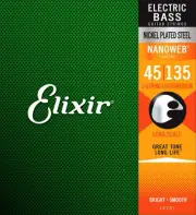 Elixir 14207 Nanoweb 5-String Bass Strings Med-Light 45-135 Nickel Plated Steel