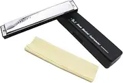 Harmonica Mouth Organ Key of D 24 Holes with 48 Reeds Free Reed Wind Instrument with Case Cleaning Cloth Silver One Size