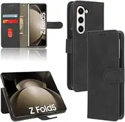 Flip Cover Stand Holder Simplicity Phone Case Compatible with Samsung Galaxy Z Fold5 GalaxyZFold5 SM-F9460 Housing Anti-Fall Card Slot Wallet Clip Phone Shell (Black,Samsung Z Fold5)