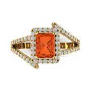2.10 ct Emerald Cut Halo Red Stone Promise Wedding Ring 14k Yellow Solid Gold