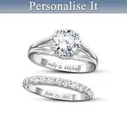 Simulated Diamond Personalised Engraved Bridal Ring Set