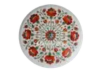 18" Marble Coffee/Side Table Top Carnelian Stones Handmade Inlay Work Home Decor