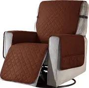 Recliner Chair Covers Fitted Recliner Sofa Slipcovers Reversible Washable Recliner Chair Protector with Elastic Adjustable Strap, Chocolate/White