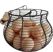 [LINCOUNTRY] Farmhouse Wire Egg Baskets for Gathering Fresh Egg With Handle, Round Metal Chicken Basket Collecting Fresh Egg Holder, Vintage Style for Countertop Kitchen