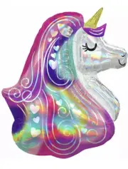 HOLOGRAPHIC UNICORN HEAD SHAPED FOIL BALLOON - 30" - HELIUM QUALITY