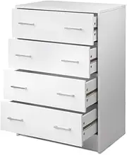 Artiss Chest of Drawers 4 Drawer White Tallboy, Dresser Clothes Storage Cabinet Organizer Bedside Table Bedroom Furniture Home Living Room Hallway Entryway