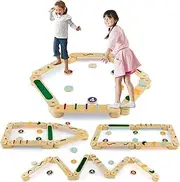 HONEY JOY Wooden Kids Balance Beam Set with Stepping Stones, Montessori Balance Boards, Indoor Toy Set for Coordination & Motor Skills, Gymnastics Obstacle Course for Boys & Girls Age 3+ Years