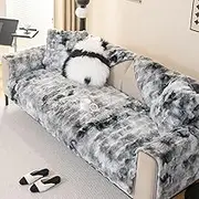 tianxinbaobei Gradient Faux Fur Couch Cover,Rabbit Plush Couch Cover,Non-Slip Sofa Cover Furniture Protector, Suitable for Bedroom Carpets, Foot mats (Haze Blue, 36"x36"/Armrest or Backrest Cover)