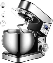 Kitchen Electric Stand Mixer, 600W 6-Speed Tilt-Head Food Mixer with 5L Stainless Steel Bowl, Dough Hook, Flat Beater, Whisk and Anti-Splash Cover, Cake Mixers for Baking, Cake, Cookie, Kneading