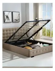 [Levede] Queen Gas Lift Storage Bed Frame in Beige