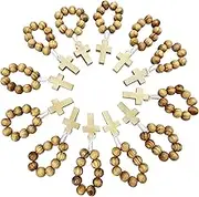 TALISMAN4U 12 pieces Catholic Finger Rosary Wooden Prayer Beads Pocket Rosary Ring with Cross One Decade Mini Rosaries in Bulk for Baptism Party Favors Religious Gifts, Wood, no gemstone