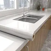 Shiny White Wallpaper peel and Stick Wallpaper Glossy Self Adhesive Removable Wall paper,15.8" X 197"Waterproof Countertop Paper White Contact Paper for Cabinet Countertop Furniture Kitchen Vinyl Film