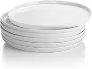 AntoKueh 10 Inch White Ceramic Plates Set of 6,Round Porcelain Plate, 6-Piece Salad Dishes with lipped Edges for Steak, Dessert, Dishwasher Oven Safe