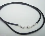 Necklace Cord Chain Rope Black Satin HANDMADE 16" Silver Plated Lobster Clasp