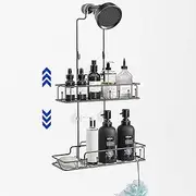 Glorystage Adjustable Hanging Shower Caddy Over Shower Head with Soap Holder and Hook, Stainless Steel Shower Basket for Bathroom Storage, Hanging Shower Shelves Organizer, 2 Tier Black Anti-Rust